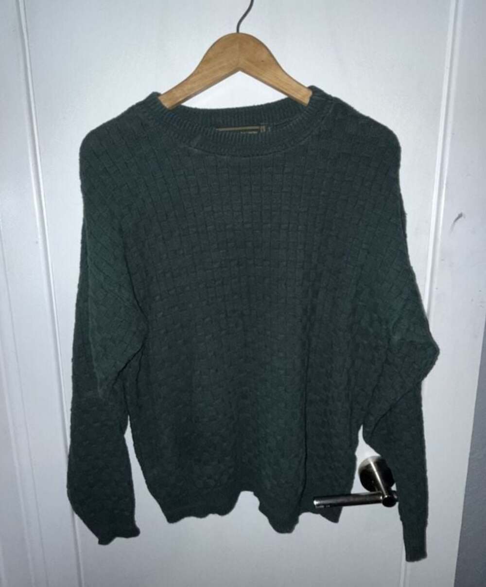 Vintage Croft & Barrow Green 100% Cotton Hand Framed Waffle Knit Sweater Size L